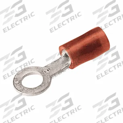 BURNDY Nylon Ring Terminal For 22 - 18 AWG: Red, Nylon Insulation, #12/1/4 in Stud Size - Insulated Ring Terminals