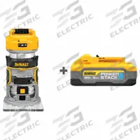 DEWALT Cordless Compact Router w/ BONUS BATTERY: 20V MAX*, Battery Included, Fixed Base, 1.25 hp (MPN DCW600B/DCBP520). Key specifications — attr217755: (1) Bare Tool, (1) Battery; attr217749: 5.0 Ah; attr217752: Brushless.