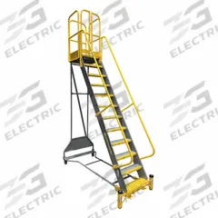COTTERMAN Rolling Ladder: 10 ft Platform Ht, Partially Assembled, Foot-Activated Step Lock, Steel (MPN WMX12R42A6FGP3). Key specifications — Brand: COTTERMAN; Color: Gray; Handrail Configuration: Double Handrails.