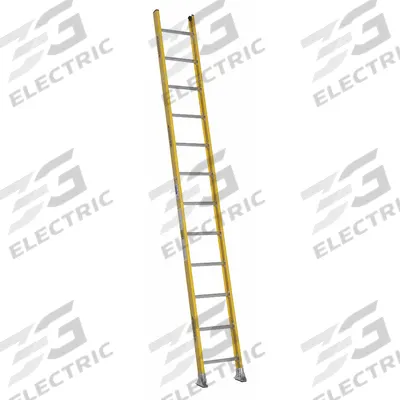 WERNER Straight Ladder: 12 ft Ladder Size, Fiberglass, 375 lb Load Capacity, 28 lb Wt - Non-Conductive Fiberglass Straight Ladders