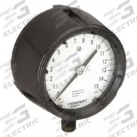 ASHCROFT Process Pressure Gauge: 0 psi to 15 psi, White, 4 1/2 in Dial, 1/2 in NPT Male, Bottom (MPN 451279AS04L15#). Key specifications — Brand: ASHCROFT; Pointer Color: Black; Accuracy: ±0.5%; Dial Color: White; Gauge Wetted Parts: Brass / Bronze; Case Material: Phenolic; Vibration Resistance Properties: None; Pressure Range: 0 psi to 15 psi.