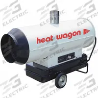 HEAT WAGON Portable Oil and Kerosene Torpedo Heater: Wheeled Mounted, 13,000 sq ft Heating Area (MPN HVF310). Key specifications — Key Features: LED Diagnostics; Portability: Wheeled Mounted; Brand: HEAT WAGON; Tank Capacity/Hours on One Filling: 35.7 gal/16 hr; Overall Dimensions - H x L x D: 38 in x 69 in x 69 in.