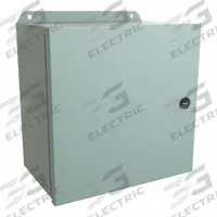 HAMMOND Electrical Enclosure: Steel, 10 in x 10 in x 6 in, NEMA 12/13/3R/4, w/Panel, Solid Cover (MPN EJ10106). Key specifications — Closure Method: Latches; Brand: HAMMOND; Knockouts: Not Included.
