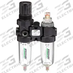 SPEEDAIRE Filter/Regulator/Lubricator: 1/4 in NPT, 10 cfm, 150 psi Max Op Pressure, 5 micron (MPN 4ZM04). Key specifications — attr109588: Heavy Duty; attr109524: SPEEDAIRE.