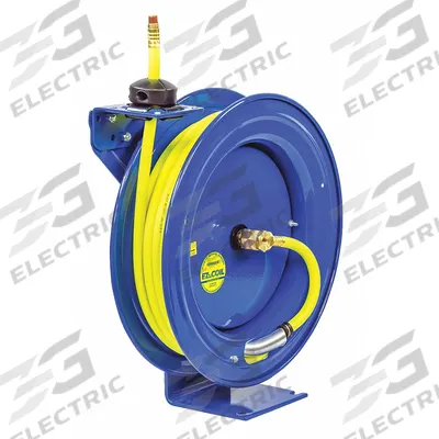 COXREELS Spring Return Hose Reel: 50 ft (1/2 in I.D.), 1/2 in MNPT, 300 psi Max Op Pressure - High-Visibility Controlled-Retraction Air or Water Spring-Return Hose Reels