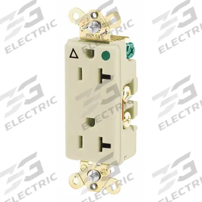 BRYANT Receptacle: Hospital Grade, Decorator Duplex, 5-20R, Ivory, 125V AC, 20 A - General Purpose Receptacles