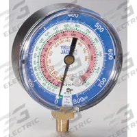 YELLOW JACKET Low Side Gauge: Low Side Gauge, 0 psi to 800 psi, Non-Liquid Filled, 3 1/8 in Dia (MPN 49134). Key specifications — Brand: YELLOW JACKET; Accuracy: ± 1%; Color: Blue; For Refrigerant Type: R-407C.