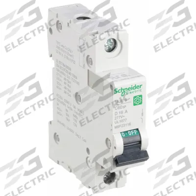 SCHNEIDER Supplementary Protector: 16 A Amps, 60V DC, 14kA at 120/240V AC, Screw Clamp - D-Curve, 1-Pole UL1077 DIN Rail-Mount Supplementary Protectors