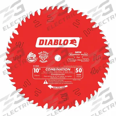 DIABLO Circular Saw Blade: 10 in Blade Dia., 50 Teeth, 0.1 in Cut Wd, 5/8 in Arbor Size - Wood-Cutting Blades