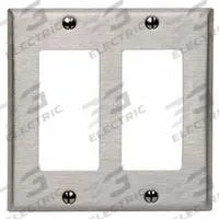 LEVITON Wall Plate: Duplex Outlet, 2 Gang, Silver, Std Size (MPN 84409-40). Key specifications — Brand: LEVITON; Material: Stainless Steel.