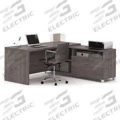 BESTAR L-Shaped Office Desk: Bark Grey, 71 1/8 in Overall Wd, 71 1/8 in Overall Dp, Bark Grey (MPN 120863-47). Key specifications — Color: Bark Grey; Desktop Color: Bark Grey; Material: Particle Board; Product Material: Laminate Particle Board.