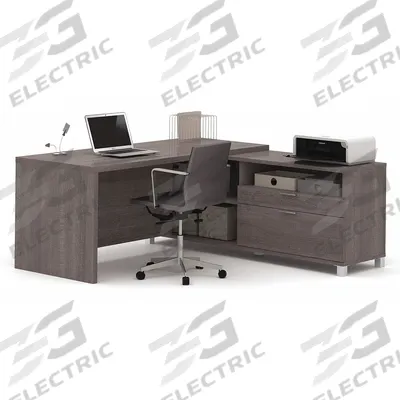 BESTAR L-Shaped Office Desk: Bark Grey, 71 1/8 in Overall Wd, 71 1/8 in Overall Dp - Pro-Linea Series