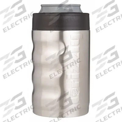 GRIZZLY COOLERS Insulated Mug: 12 oz Capacity, Silver, Stainless Steel, 5 3/8 in Overall Ht - Insulated Stainless Steel Sleeves for Cans