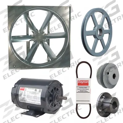 Dayton Supply Fan w/Drive Package: Belt Drive, 30 in Blade, Open Dripproof, 7,713 cfm - Belt-Drive Panel Supply Fans with Drive Package