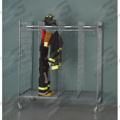 GROVES Turnout Gear Storage Rack: Mobile, 1 Sides, 4 Compartments, Zinc Chromate - Mobile Turnout Gear Racks