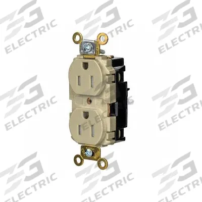 HUBBELL Receptacle: Duplex, 5-15, Ivory, 125V AC, 15 A, 2 Pole / 3 Wire (MPN HBL5262STITR) - General Purpose Receptacles