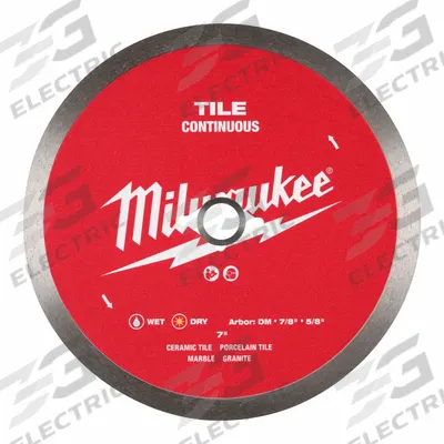 MILWAUKEE Diamond Saw Blade: Granite/Marble/Porcelain/Tile, 7 in Blade Dia., Wet/Dry - Tile-Cutting Blades