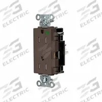 HUBBELL Receptacle: Hospital Grade, Decorator Duplex, 5-15R, Brown, 125V AC, 15 A, 2 Pole / 3 Wire (MPN HBL2172STTR)