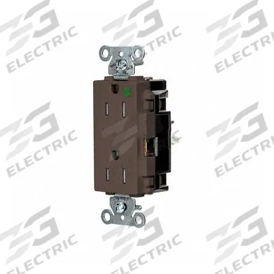 HUBBELL Receptacle: Hospital Grade, Decorator Duplex, 5-15R, Brown, 125V AC, 15 A - General Purpose Receptacles