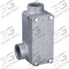 Conduit Outlet Body: Iron, Triple Coat Epoxy Coating, 1/2 in Trade Size, LL Body, Threaded (MPN ERLL50). Key specifications — Compatible Conduit Trade Size: 1/2 in; Thread Gender: Female; Hub Style: Threaded; Cover Included: Yes; Body Style: LL; Connection Type: Threaded; Back Type: Flat; Hazardous Location: Yes.