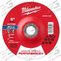 MILWAUKEE Cut-Off Wheel: Type 27, 6" x 0.045" x 7/8", Aluminum Oxide, 46 Grit (MPN 49-94-0127). Key specifications — Brand: MILWAUKEE.