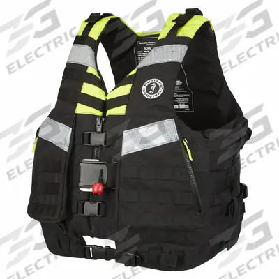 MUSTANG SURVIVAL Life Jacket: Black/Fluorescent Yellow, Type V, 25 lb Buoyancy - Reflective Foam Personal Flotation Devices