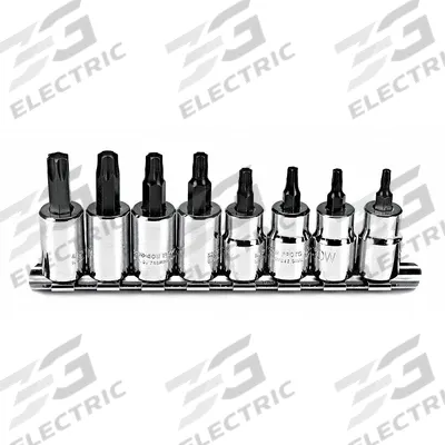 PROTO Socket Bit Set: 1 - 25 Pieces, 3/8 in Drive Size, 8 Pieces, T15 to T50 Tip Size Range - Torx Bit Socket Sets