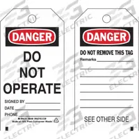 BRADY Danger Tag: Danger, Danger Do Not Operate, Polyester, Remarks, Write-On Surface, English, Tag (MPN 86458)