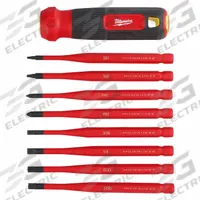 MILWAUKEE Multi-Bit Screwdriver: Phillips/Slotted/Square Tip, 8 Tips, 12 1/2 in Overall Lg, Long Lg (MPN 48-22-2218). Key specifications — attr1205339: SQ2; attr1205303: MILWAUKEE.