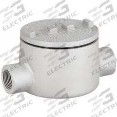 Conduit Outlet Body: Aluminum, GR, 1/2 in Trade Size, C Body, 18 cu in Body Capacity (MPN GRC50-A). Key specifications — Series: For Standard Body; Compatible Conduit Trade Size: 1/2 in; Thread Gender: Female; Hub Style: Threaded; Cover Included: Yes; Body Style: C; Connection Type: Threaded; Back Type: Round.