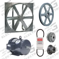 Exhaust Fan with Drive Package: Belt Drive, 48 in Blade, 3 hp, 31,442 cfm, 230/460V AC, 3 ph (MPN 7D529). Key specifications — Frame Finish: Zinc Plated; Assembled: Unassembled; Brand: DAYTON; Nameplate Voltage: 230/460V AC; Frame Material: Steel; Guard Type: None; Motor Type: 3-Phase; Motor Insulation: Class F.