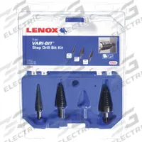 LENOX Step Drill Bit Set: 3 Pc, 1/8" to 1", Black Oxide HSS (MPN 30889889). Key specifications — attr1239053: Impact Rated.