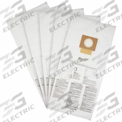 MILWAUKEE Vacuum Bag: Milwaukee, 0930-22HD, Wet/Dry, Fleece, 5-Ply, Std - Shop Vacuum Bags