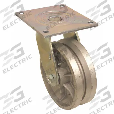 APPROVED VENDOR Plate Caster: Swivel, Iron, 6 in Wheel Dia, 2 in Wheel Wd - V-Groove Track-Wheel Plate Casters