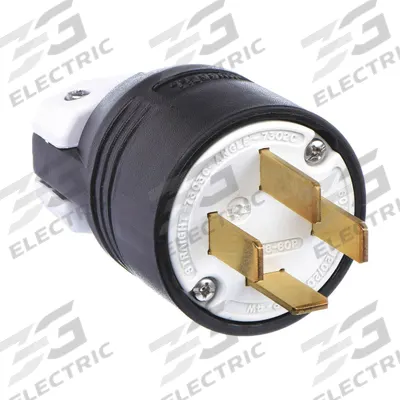 HUBBELL Straight Blade Plug: 18-60P, 120/208V AC, 60 A, 4 Pole, 4 Blade, Black (MPN HBL7303C) - General Purpose Plugs