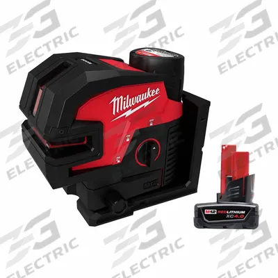 MILWAUKEE Laser Kit with Battery: 2 Lines and 4 Dots, Green Beam, 0 Planes - Cross-Line & Dot Laser Levels