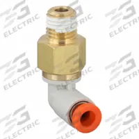 SMC Push-Fit Elbow Fitting: 5/32 in OD x 1/16 in Pipe Size, Push-to-Connect x MNPT, Brass, White (MPN KQ2L03-33AS). Key specifications — Brand: SMC; Thread Size A: 1/16".