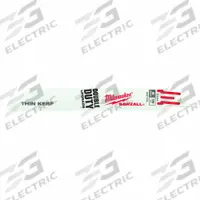 MILWAUKEE TOOL & EQUIPMENT Reciprocating Saw Blade: 18 Teeth per Inch, 6 in Blade Lg, Bi-Metal (MPN 48-01-7184). Key specifications — attr1109198: 18; attr1109200: Rigid for Straight Cuts; attr1109201: Straight; attr1109209: MILWAUKEE TOOL & EQUIPMENT.
