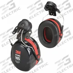 3M PELTOR Earmuffs: Hard Hat-Mounted Earmuff, Passive, 27 dB NRR, Foam/Polyurethane/PVC, Black (MPN H10P3E). Key specifications — Sub-brand: PELTOR(TM) Optime(TM) 105; Style: Rigid; Dielectric: No; Electrically Insulated: No; Band Material: Acetal; Cushion Material: Polyurethane; Cup Material: ABS; Series: Optime 105.
