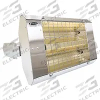 FOSTORIA Infrared Quartz Electric Heater: 3200 W Watt Output, 240V AC, 1 Phase, Hardwired, Silver (MPN H-60-222-THSS). Key specifications — Wattage Output: 3200 W; Voltage: 240V AC; Brand: FOSTORIA; Electrical Connection: Hardwired; Element Type: Quartz Lamp; Housing Color: Silver; Housing Material: Stainless Steel; Overall Dimensions - L x W x D: 24 in x 15 in x 11 in.