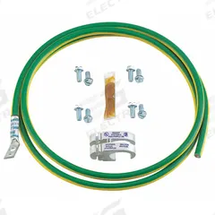 PANDUIT Grounding Jumper Wire Kit: Copper, 60 in 6 AWG, 60 in Grounding Bar Lg (MPN RGCBNJ660P22). Key specifications — Material: Copper; For Use With: Telecom/Data Center; Ground Wire Included: 60 in 6 AWG; Grounding Bar Holes and Size: No Bar; Includes: HTAP Mfr. No. HTCT2-2-1; Brand: PANDUIT.