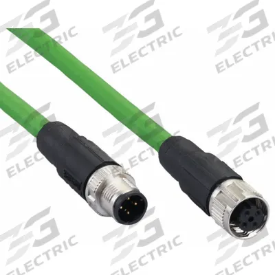 IFM Ethernet Cable: M12 Male Straight x M12 Female Straight, 20 m Lg, PVC, Green - M12 Connector to M12 Connector Cordsets