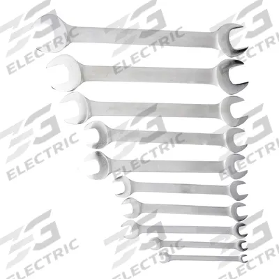 WESTWARD Open End Wrench Set: Alloy Steel, Satin, 10 Tools - SAE, Double End, Open End Wrench Sets