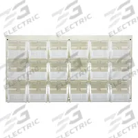QUANTUM STORAGE SYSTEMS Louvered Panel: 20 in x 36 in x 1/4 in, 1 Sides, 18 Bins, White (MPN QLP-3619HC-230-18CL). Key specifications — Bin Style: Hang and Stack; Color: White; Bin Color: Clear; Finish: Powder Coated; Brand: QUANTUM STORAGE SYSTEMS.