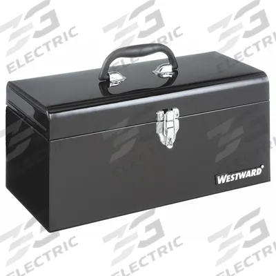 WESTWARD Tool Box: 16 in W 7 in D 7 1/2 in H, Plastic/Steel, Black, Padlock - Steel Tool Boxes