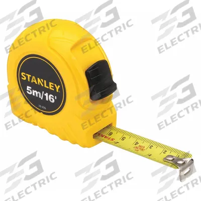 STANLEY Tape Measure: Nonmagnetic Single Hook Tip, 16 ft / 5 m, Plastic - Inch & Metric Tape Measures