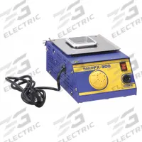 HAKKO Solder Pot: 290 W, 1.87 lb Capacity (MPN FX300-03). Key specifications — Pot Interior Dimensions: 50 mm W x 50 mm D x 43.5 mm H; Crucible Shape: Square; Display Type: Analog; Manufacturer Part Number: FX300-03; Brand: HAKKO.
