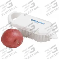 CARLISLE Potato Brush: Polyester Bristle, 1 1/2 in Bristle Wd, 5 3/4 in Overall Lg, Plastic Handle (MPN 4041202). Key specifications — Handle Color: White; Handle Material: Plastic; Brand: CARLISLE.
