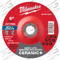 MILWAUKEE Cut-Off Wheel: Type 27, 6" x 0.045" x 7/8", Ceramic, 46 Grit (MPN 49-94-0227). Key specifications — Brand: MILWAUKEE.