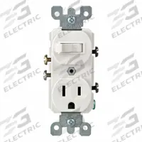Combination Switch/Outlet: Toggle Switch, 5-15R, White, 120V AC, 15 A (MPN 5225-W). Key specifications — Brand: LEVITON.